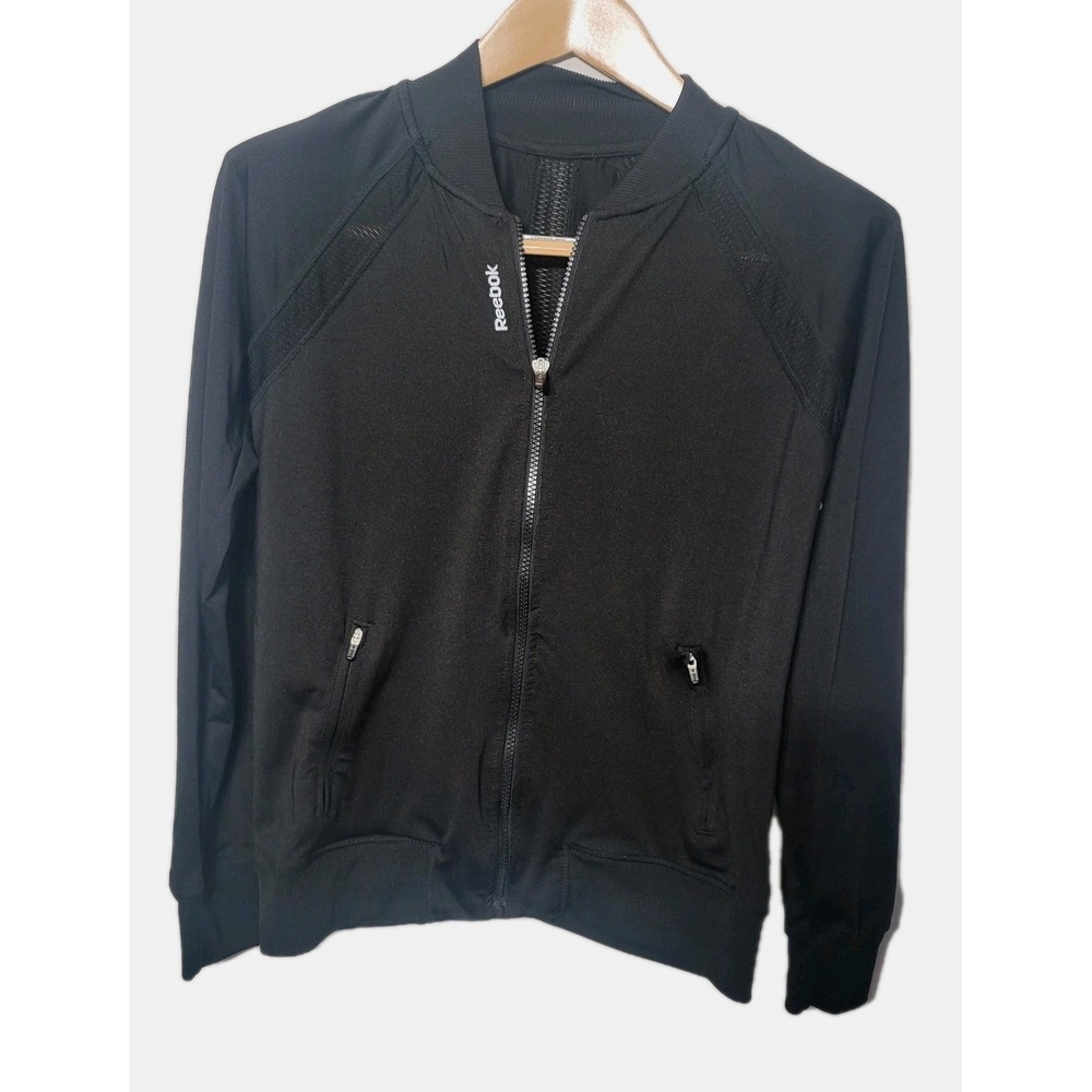 Reebok Jacket Womens Medium‎ Stretch Full Zip Performance Pockets Black Athletic